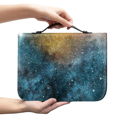Blue Orange Stardust Galaxy Space Print Leather Bible Cover