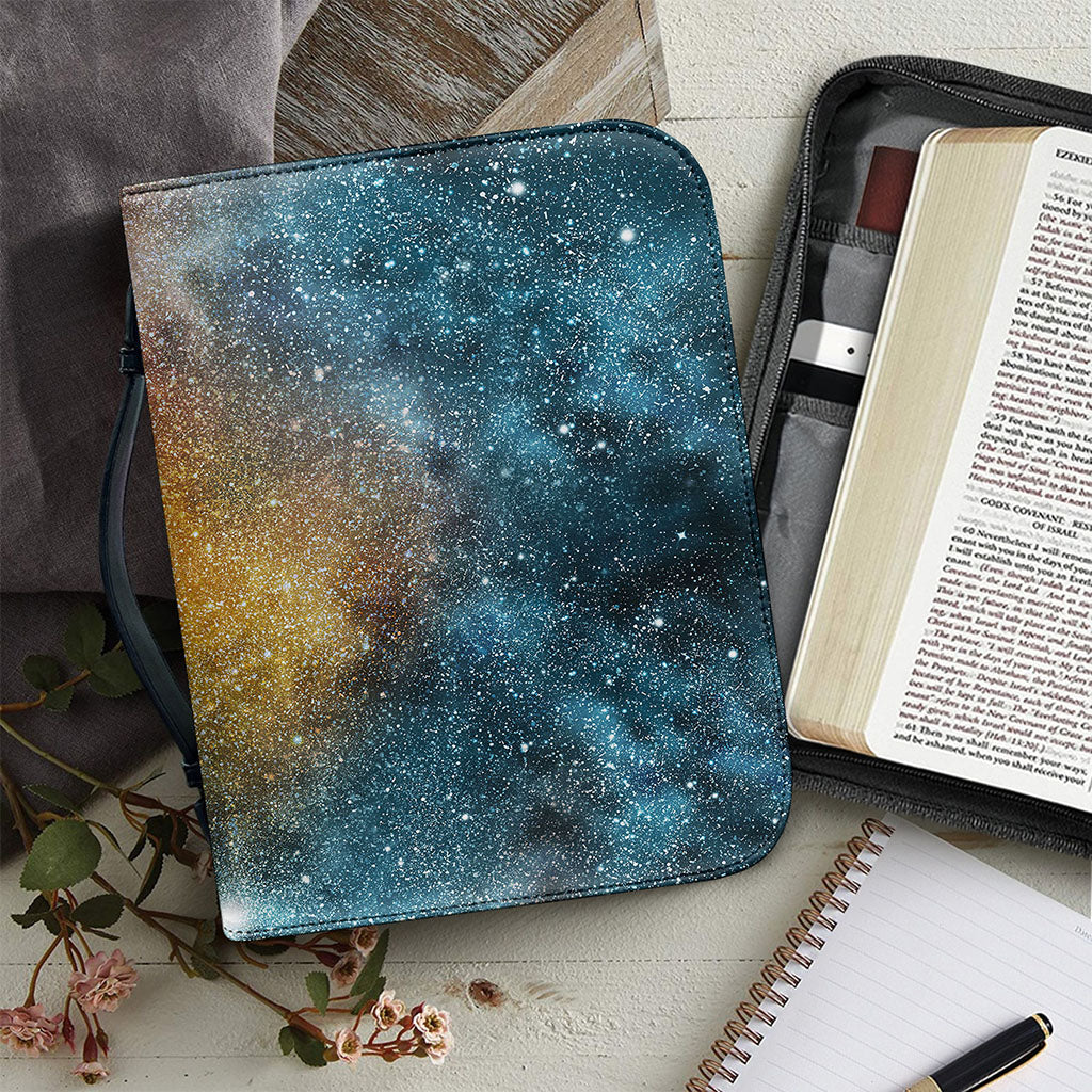 Blue Orange Stardust Galaxy Space Print Leather Bible Cover