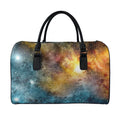 Blue Orange Stardust Galaxy Space Print Leather Duffel Bag