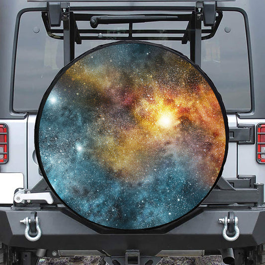 Blue Orange Stardust Galaxy Space Print Leather Spare Tire Cover