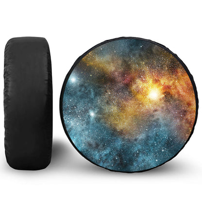 Blue Orange Stardust Galaxy Space Print Leather Spare Tire Cover
