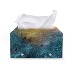 Blue Orange Stardust Galaxy Space Print Leather Tissue Box Cover