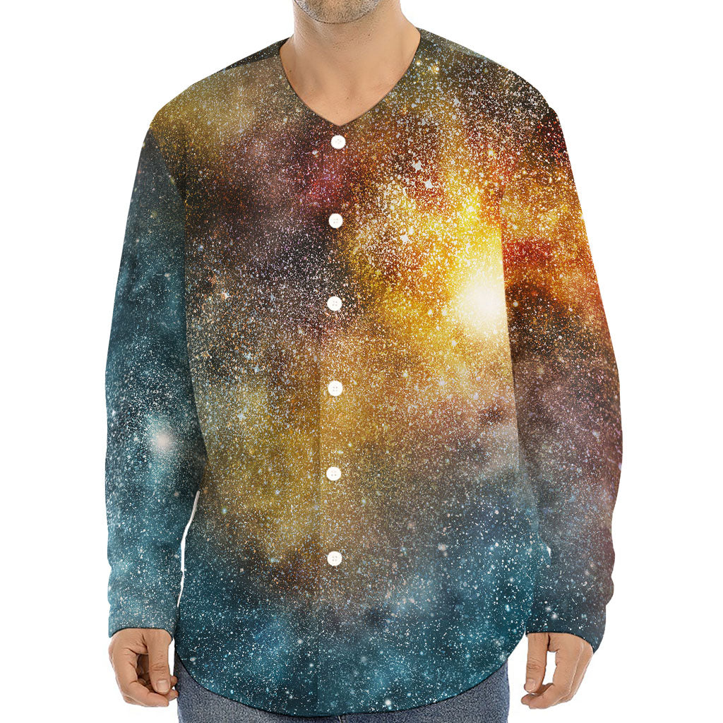 Blue Orange Stardust Galaxy Space Print Long Sleeve Baseball Jersey