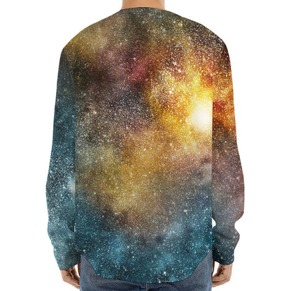 Blue Orange Stardust Galaxy Space Print Long Sleeve Baseball Jersey