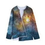 Blue Orange Stardust Galaxy Space Print Long Sleeve Short Coat
