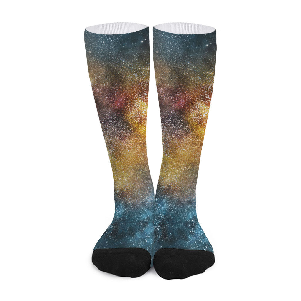 Blue Orange Stardust Galaxy Space Print Long Socks