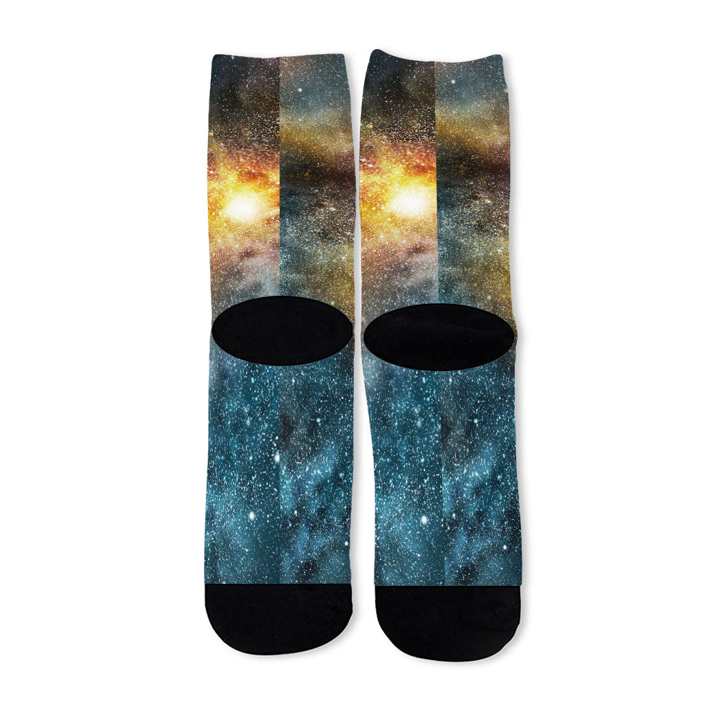 Blue Orange Stardust Galaxy Space Print Long Socks