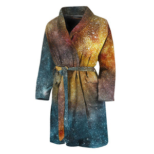 Blue Orange Stardust Galaxy Space Print Men's Bathrobe