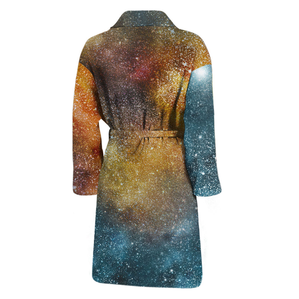 Blue Orange Stardust Galaxy Space Print Men's Bathrobe