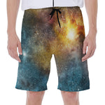 Blue Orange Stardust Galaxy Space Print Men's Beach Shorts