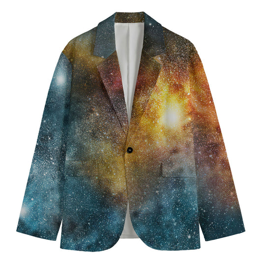 Blue Orange Stardust Galaxy Space Print Men's Blazer