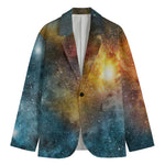 Blue Orange Stardust Galaxy Space Print Men's Blazer