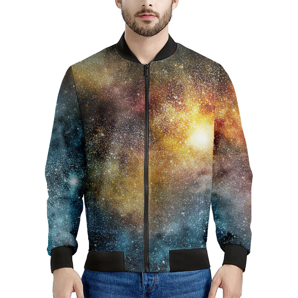 Blue Orange Stardust Galaxy Space Print Men's Bomber Jacket