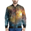 Blue Orange Stardust Galaxy Space Print Men's Bomber Jacket