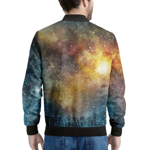 Blue Orange Stardust Galaxy Space Print Men's Bomber Jacket