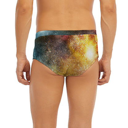 Blue Orange Stardust Galaxy Space Print Men's Briefs