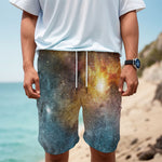 Blue Orange Stardust Galaxy Space Print Men's Cargo Shorts