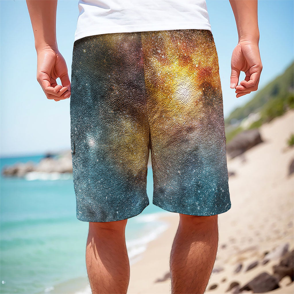 Blue Orange Stardust Galaxy Space Print Men's Cargo Shorts