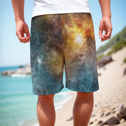 Blue Orange Stardust Galaxy Space Print Men's Cargo Shorts
