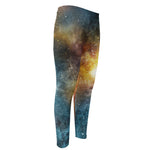 Blue Orange Stardust Galaxy Space Print Men's Compression Pants