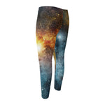 Blue Orange Stardust Galaxy Space Print Men's Compression Pants