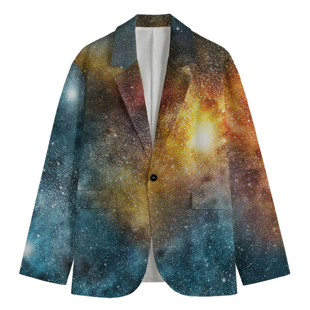 Blue Orange Stardust Galaxy Space Print Men's Cotton Blazer