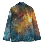 Blue Orange Stardust Galaxy Space Print Men's Cotton Blazer