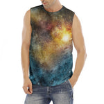 Blue Orange Stardust Galaxy Space Print Men's Fitness Tank Top