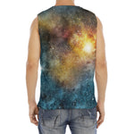 Blue Orange Stardust Galaxy Space Print Men's Fitness Tank Top
