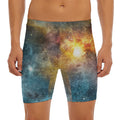 Blue Orange Stardust Galaxy Space Print Men's Long Boxer Briefs