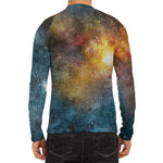 Blue Orange Stardust Galaxy Space Print Men's Long Sleeve Rash Guard