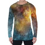 Blue Orange Stardust Galaxy Space Print Men's Long Sleeve T-Shirt
