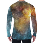 Blue Orange Stardust Galaxy Space Print Men's Long Sleeve T-Shirt