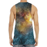 Blue Orange Stardust Galaxy Space Print Men's Muscle Tank Top