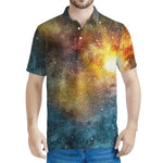 Blue Orange Stardust Galaxy Space Print Men's Polo Shirt