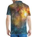 Blue Orange Stardust Galaxy Space Print Men's Polo Shirt