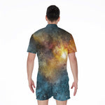 Blue Orange Stardust Galaxy Space Print Men's Rompers