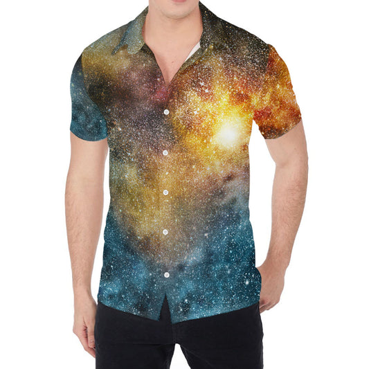 Blue Orange Stardust Galaxy Space Print Men's Shirt