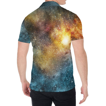Blue Orange Stardust Galaxy Space Print Men's Shirt