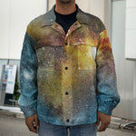 Blue Orange Stardust Galaxy Space Print Men's Shirt Jacket