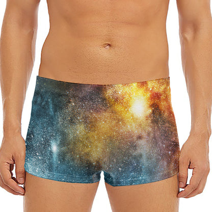 Blue Orange Stardust Galaxy Space Print Men's Short Boxer Briefs