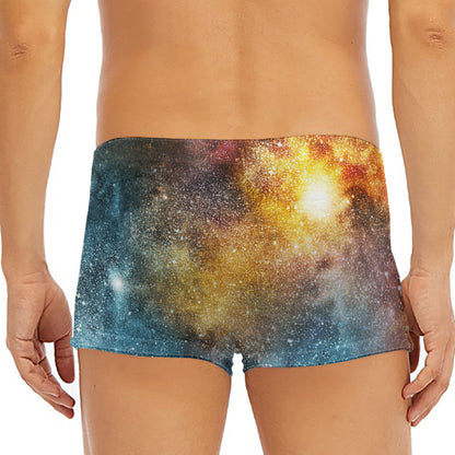 Blue Orange Stardust Galaxy Space Print Men's Short Boxer Briefs