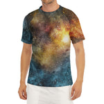 Blue Orange Stardust Galaxy Space Print Men's Short Sleeve Rash Guard