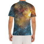 Blue Orange Stardust Galaxy Space Print Men's Short Sleeve Rash Guard