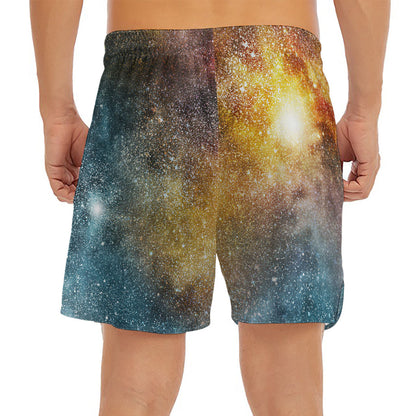 Blue Orange Stardust Galaxy Space Print Men's Split Running Shorts