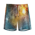 Blue Orange Stardust Galaxy Space Print Men's Athletic Shorts