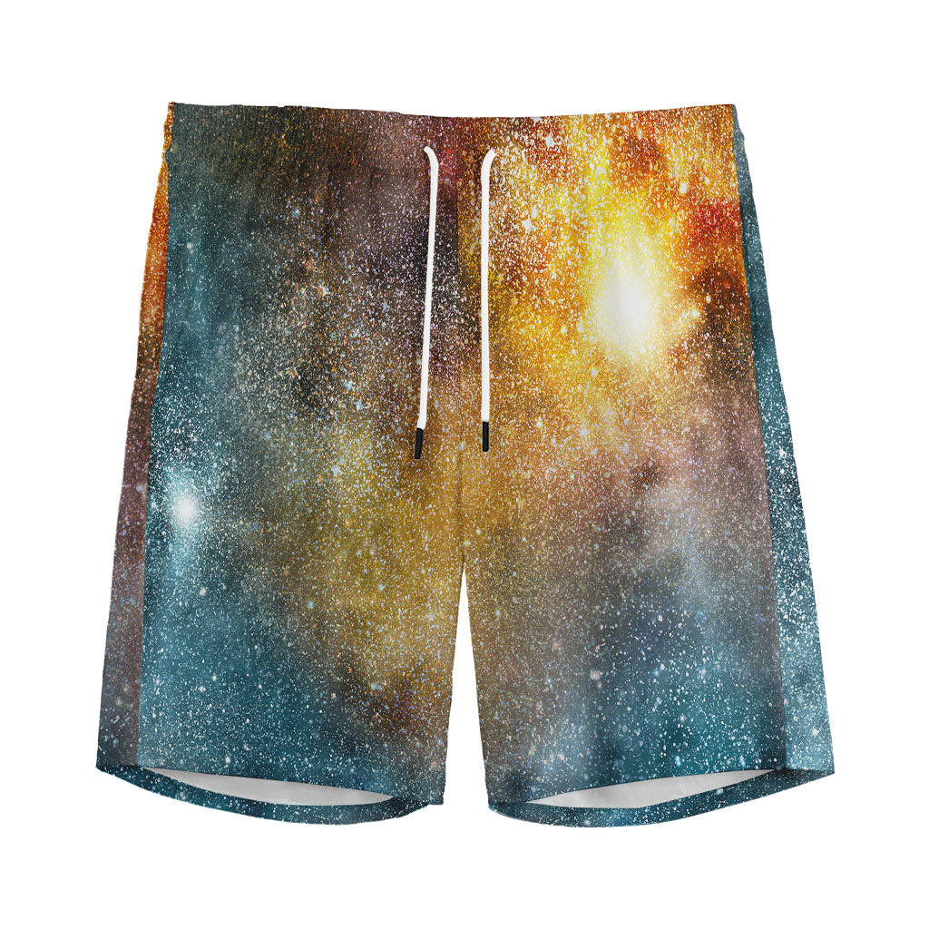 Blue Orange Stardust Galaxy Space Print Men's Sports Shorts