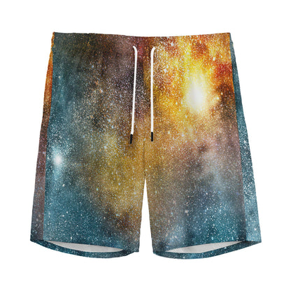 Blue Orange Stardust Galaxy Space Print Men's Sports Shorts