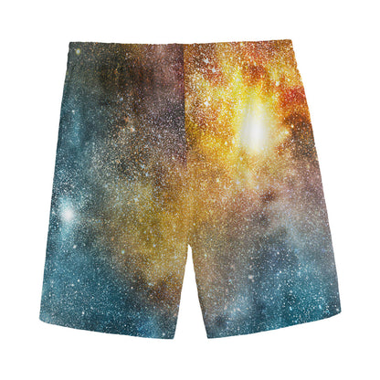 Blue Orange Stardust Galaxy Space Print Men's Sports Shorts