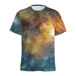 Blue Orange Stardust Galaxy Space Print Men's Sports T-Shirt
